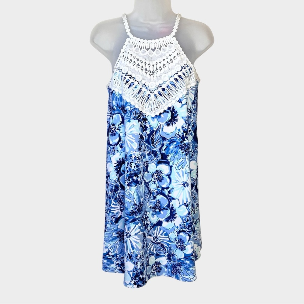 LILLY PULITZER Pearl Soft Lace Shift Dress in Coastal Blue Catch N’ Keep Size 2 - Picture 2 of 7